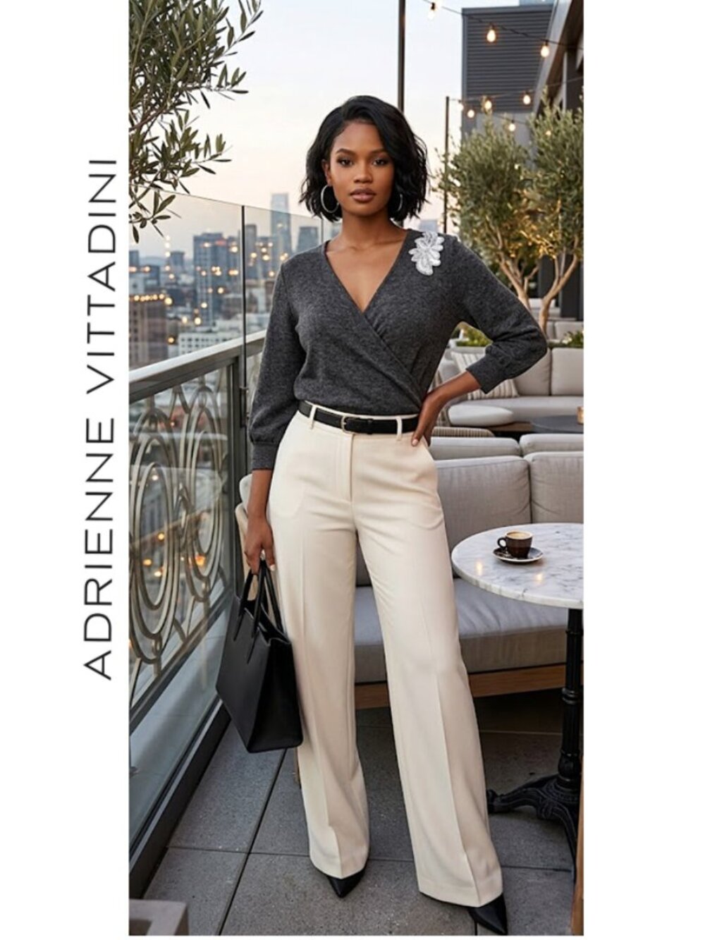 (3 for $30) ADRIENNE VITTADINI - Gray wrap sweater with front sequin detail
